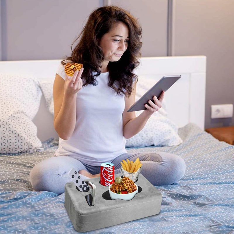 NISDOING Couch Bed Cup Holder Pillow, 5 Hole Couch Drink Holder! Keep Drinks Hand Side and KeepTemp, Prevent Spills and Use Anywhere. Cup Holder for Couch, Bed,Camping,RV,Car,Beach. Gray - Image 3